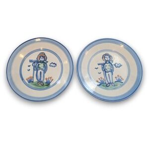 M.A Hadley Pottery Set of 2 Salad Plates Farmers Wife Girl Hand Painted 9''